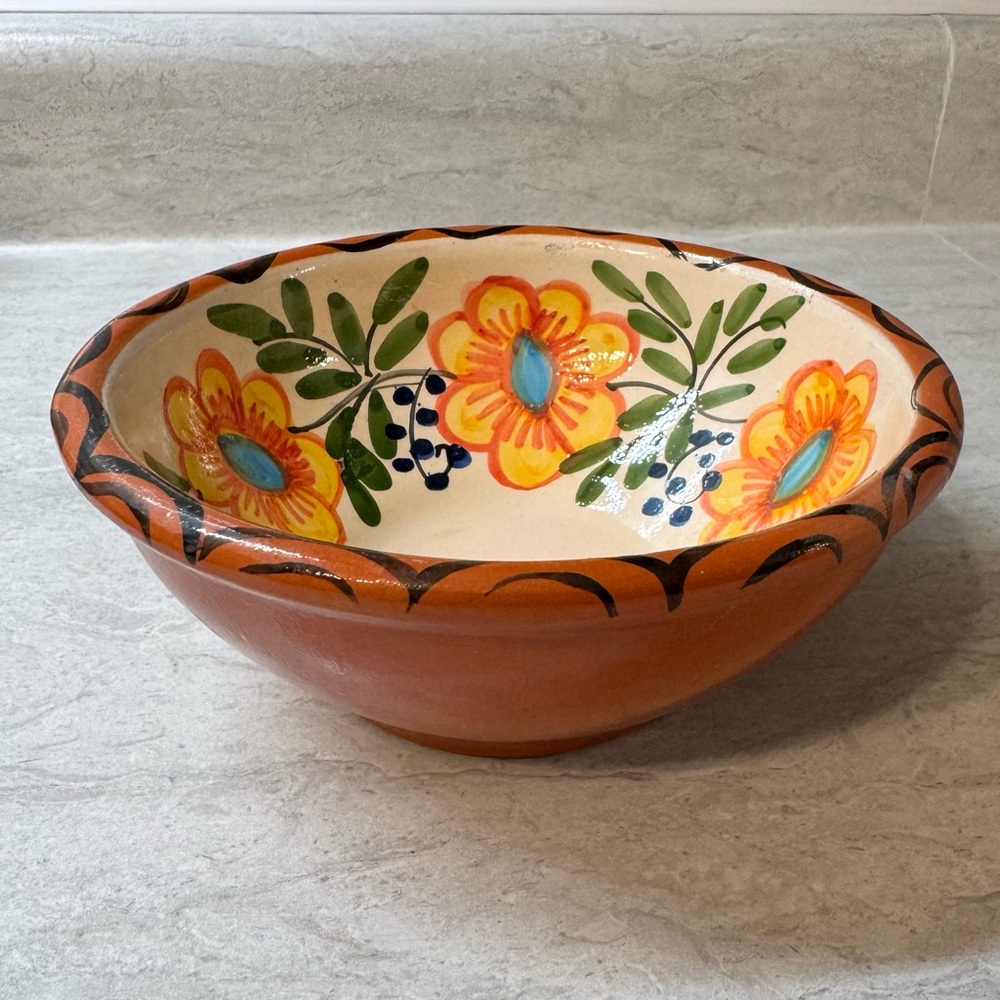 Hand Painted Mexican Talavera Pottery Floral Ceramic Serving Bowl
